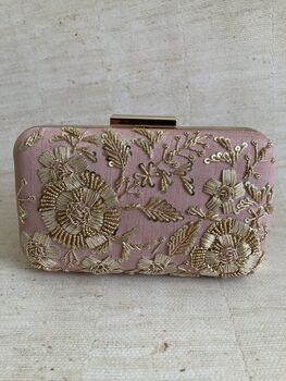 Pink Handcrafted Raw Silk Rectangular Clutch, 4 of 10