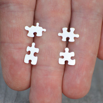 Jigsaw Puzzle Earring Studs In Sterling Silver, 2 of 4