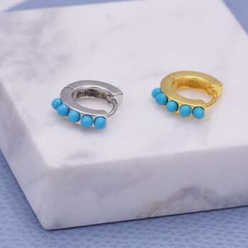 Turquoise Stones Huggie Hoop Earrings, 7 of 12