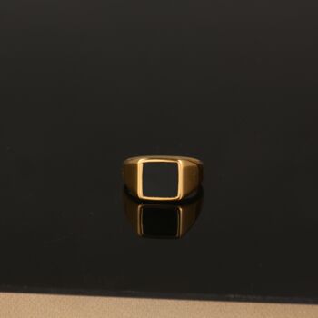 Gold Plated Square Signet Onyx Ring Polished Steel Ring, 4 of 12