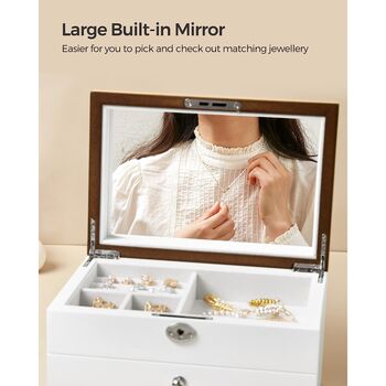 Three Tier Jewellery Box Organiser Case With Mirror, 4 of 8