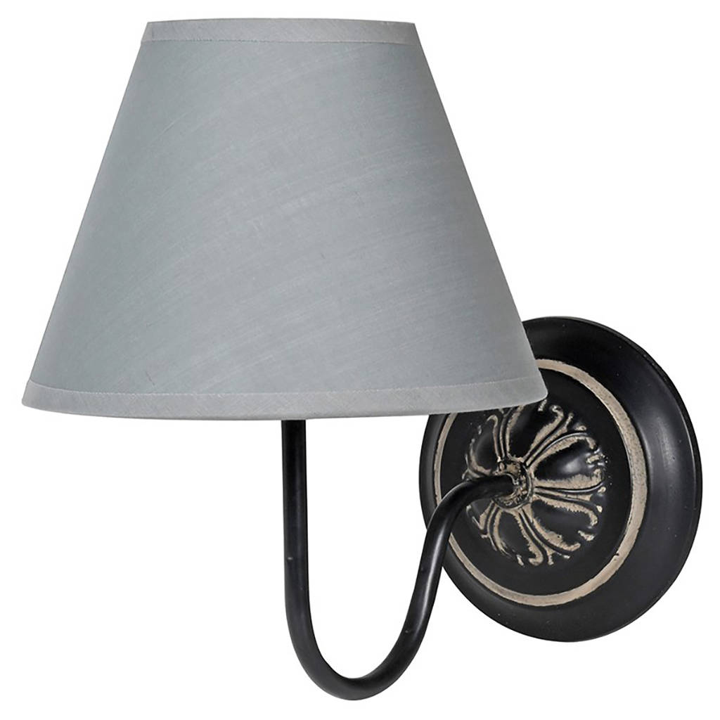 Distressed Black Wall Light With Grey Linen Shade By Dibor