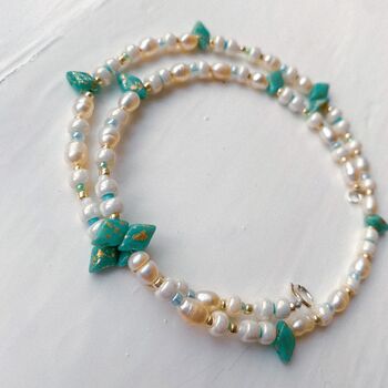 Natural Freshwater Pearl Turquoise Beaded Necklace, 3 of 4