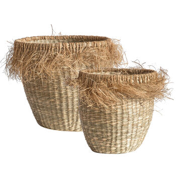 Set Of Two Round Fringed Seagrass Baskets, 3 of 3