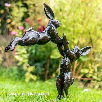 Pair Of Boxing Hares Made From Recycled Metals, 2 of 4