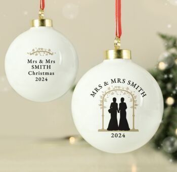Personalised Ceramic Couple Silhouette Bauble, 3 of 7