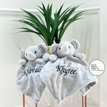 Grey Personalised Name Elephant Comforter Soft Toy, 2 of 4