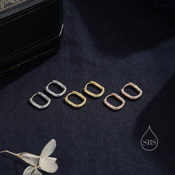 Foil Effect Oval Hoop Earrings In Sterling Silver, 2 of 10