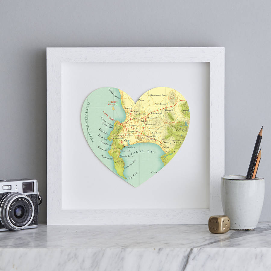 personalised location cape town map heart print by bombus