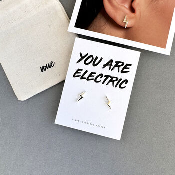 You Are Electric Silver Lightning Stud Earrings, 4 of 4