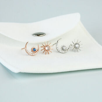 Sterling Silver Crystal Moon And Star Stud Earrings, 3 of 5