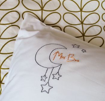 Personalised Moon And Stars Embroidered Pillowcase, 2 of 3