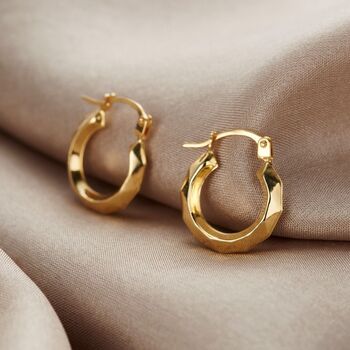 Faceted 9ct Gold Creole Hoop Earrings, 3 of 5