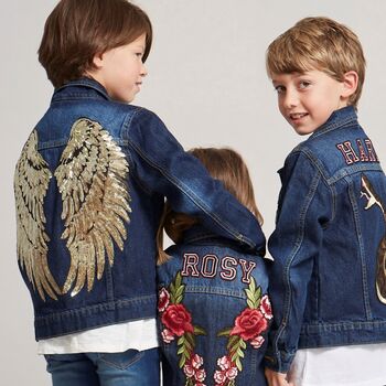 Personalised Kids Denim Jacket With Sequin Wings, 2 of 9