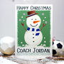 Personalised Snowman Football Coach Christmas Card, thumbnail 2 of 6