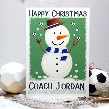 Personalised Snowman Football Coach Christmas Card, 2 of 6