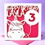 Cute Unicorn Personalised Kids Birthday Card, thumbnail 1 of 4