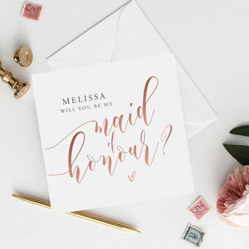 Personalised 'Be My Bridesmaid' Card | Mock Rose Gold, 2 of 4
