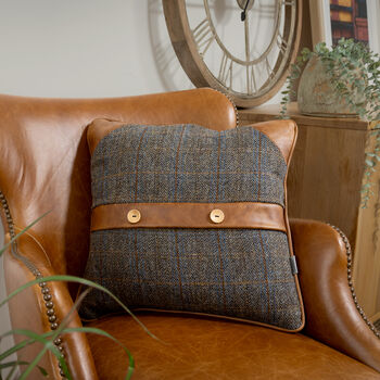Tweed And Leather Belt Button Cushion Two Options, 2 of 12
