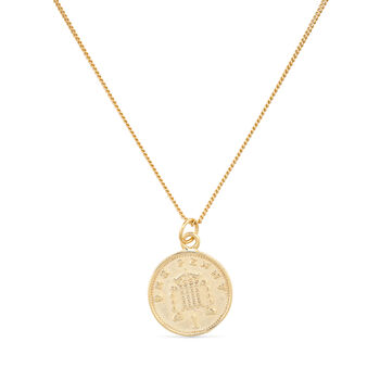 Chunky 18 K Gold Lucky Penny Coin Disc Necklace, 2 of 8
