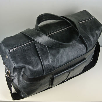 Handcrafted Black Leather Travel Bag, 4 of 8