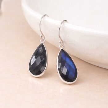 Sterling Silver Labradorite Teardrop Drop Earrings – 20mm X 13mm, 2 of 6