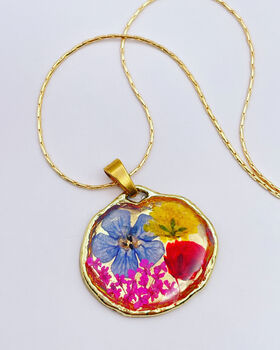 Pressed Flowers Round Pendant Necklace Small Hand Made, 6 of 12