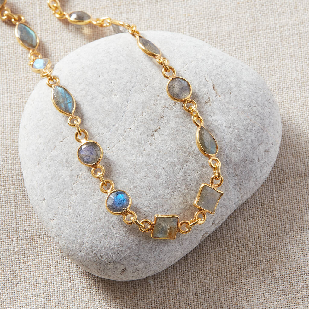 Labradorite Multicut 18 K Gold Plated Silver Necklace, 1 of 11