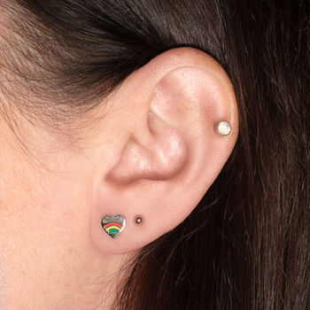 Rainbow Heart Silver Earring Studs, 2 of 5