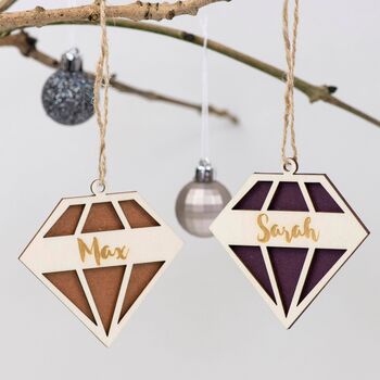 Personalised Wooden Diamond Christmas Bauble, 3 of 4