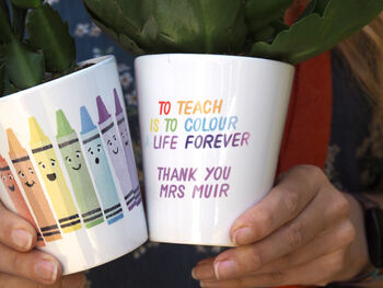 'Rainbow Crayons' Personalised Teacher Plant Pot, 2 of 3