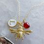 Personalised Gold Bee Initial And Birthstone Necklace, thumbnail 3 of 7