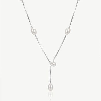 Women’s Dainty Lariat Bridal Drop Necklace With Pearls In Sterling Silver, 4 of 4