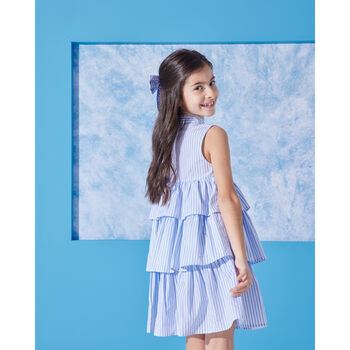 Azur Girls Cotton Dress With Matching Hair Clip, 4 of 7