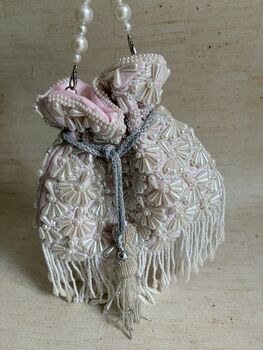Pink Handcrafted Embellished Pearl Potli Wrist Bag, 5 of 12