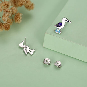 Sterling Silver Blue Footed Booby Stud Earrings, 3 of 11