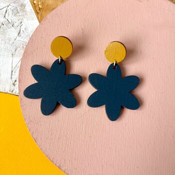 Statement Wooden Flower Stud Earrings, 8 of 9