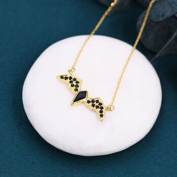 Black Cz Bat Necklace In Sterling Silver, 6 of 11