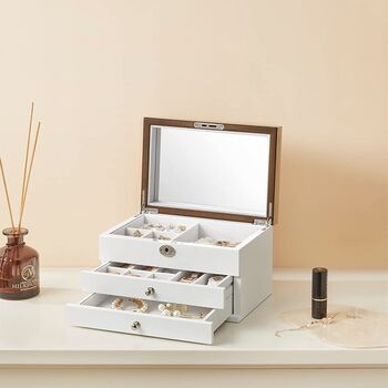 Three Tier Jewellery Box Organiser Case With Mirror, 2 of 8