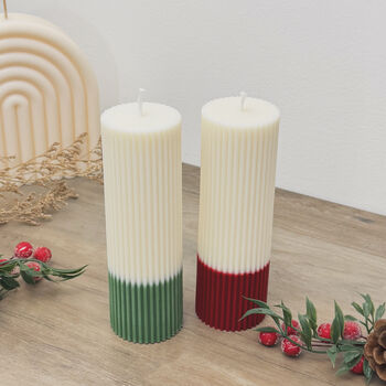 Two Tone Ombre Christmas Pillar Candle Christmas Decor, 3 of 10