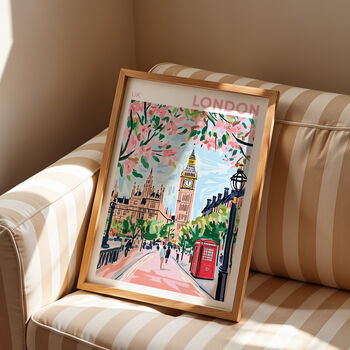 London Big Ben Travel Poster Pink Blossoms, 9 of 10