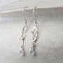 Sterling Silver Floral Drop Dainty Moonstone Earrings, thumbnail 1 of 6