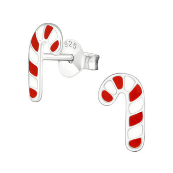 Silver Christmas Earrings, Candy Cane Studs In A Tin, 3 of 9