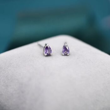Extra Tiny Amethyst Purple Droplet Cz Stud Earrings, 5 of 11