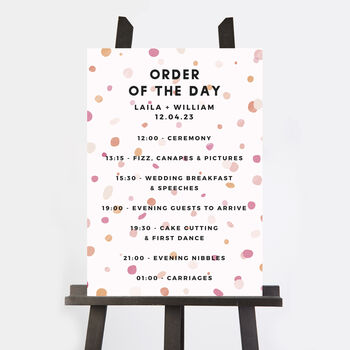 Bright Pink Confetti Wedding Order Of The Day Sign, 2 of 3