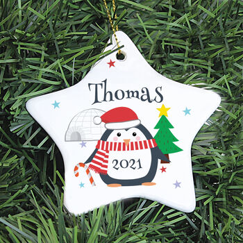 Baby's First Christmas Personalised Penguin Star, 2 of 2