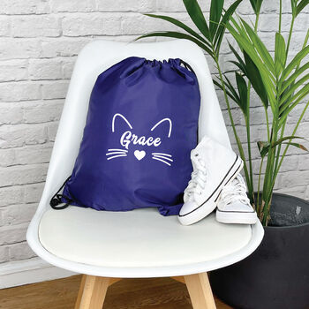 Kids Personalised Cat Drawstring Bag, 5 of 7