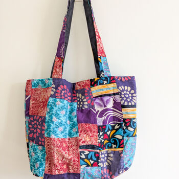 Large Colourful Sari Patchwork Cotton Tote Bags, Fair Trade, 5 of 8