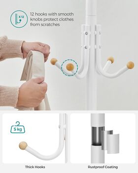 Coat Stand Metal Coat Rack With 12 Hooks Four Legs, 6 of 9