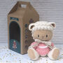 Hand Knitted Brown Lamb Bear With Personalised Ribbon, thumbnail 2 of 7
